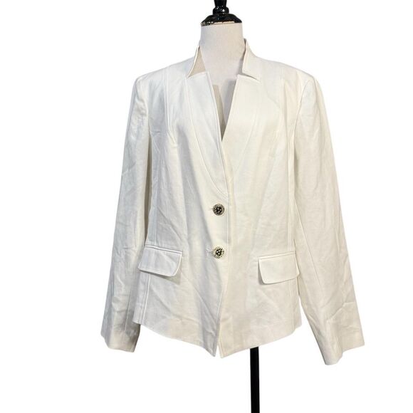 Anne Klein Creamy White Collarless Two Button Blazer Jacket Light Weight - Picture 1 of 14